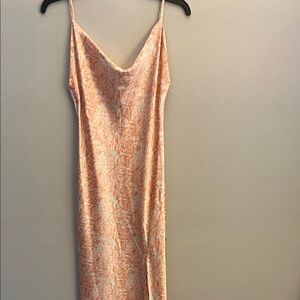 Peach Floral Cowl-Neck Maxi Slip Dress